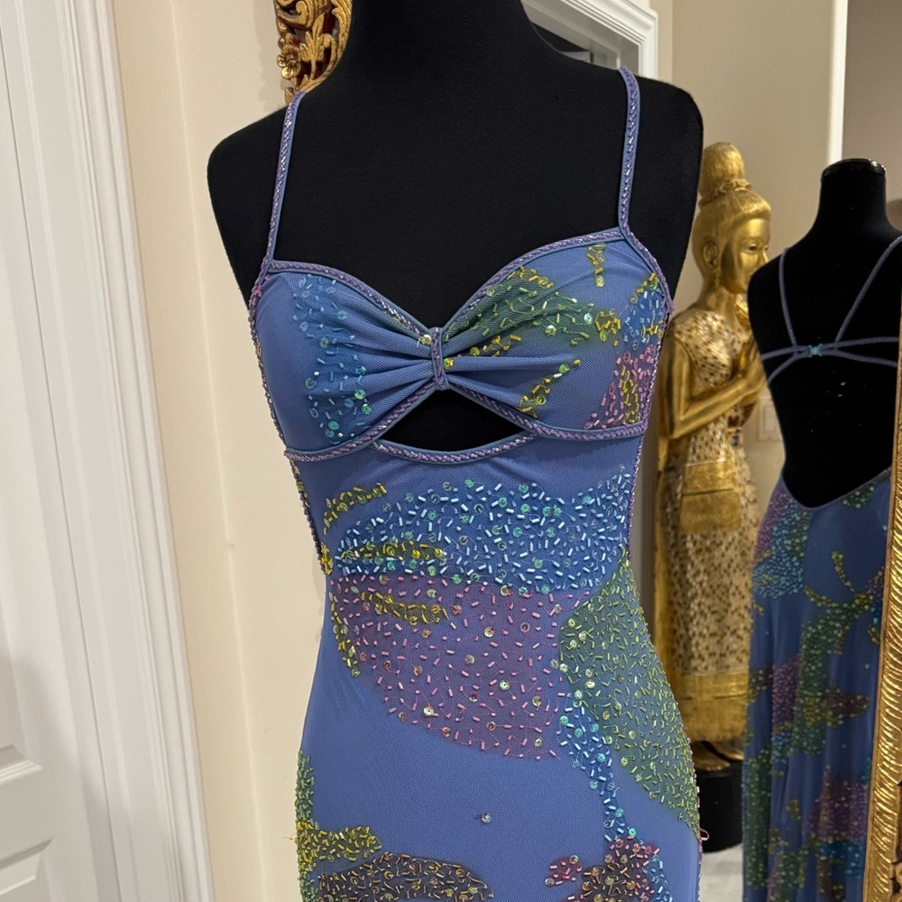 Elegant Blue Floral hand beaded Maxi Dress - Picture 7 of 8